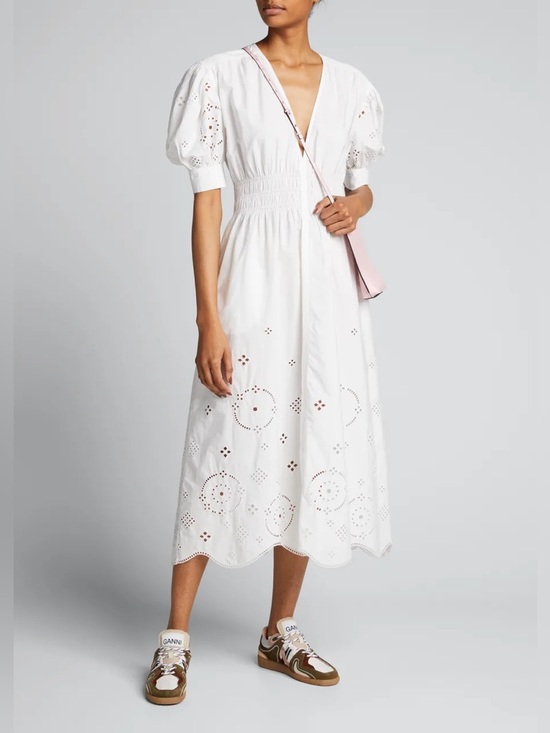 Ganni Dresses & Skirts - GANNI Broderie Anglaise‎ Midi Dress Size 38/ US Size 6